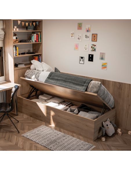 Emuca Set di meccanismi di sollevamento per letto canapè, apertura laterale, per letti da 90 cm, Acciaio, Verniciato nero