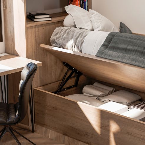 Emuca Set di meccanismi di sollevamento per letto canapè, apertura laterale, per letti da 90 cm, Acciaio, Verniciato nero