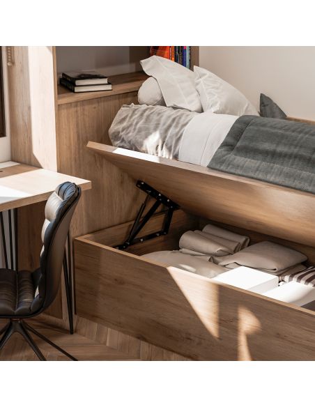 Emuca Set di meccanismi di sollevamento per letto canapè, apertura laterale, per letti da 90 cm, Acciaio, Verniciato nero