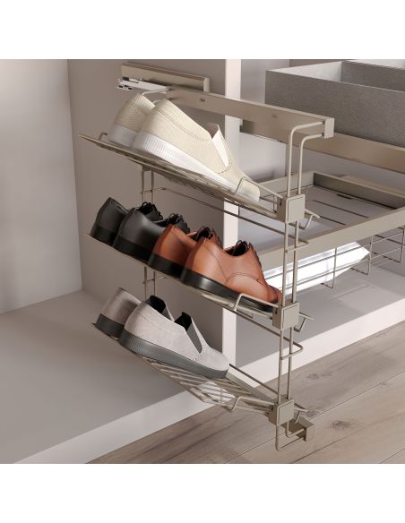 Emuca Porta scarpe laterale estraibile per armadi e cabine armadio Hack, Destra, Acciaio, Verniciato grigio pietra