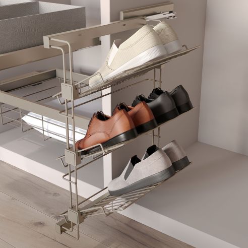 Emuca Porta scarpe estraibile laterale per armadi e cabine armadio Hack, Sinistra, Acciaio, Verniciato grigio pietra
