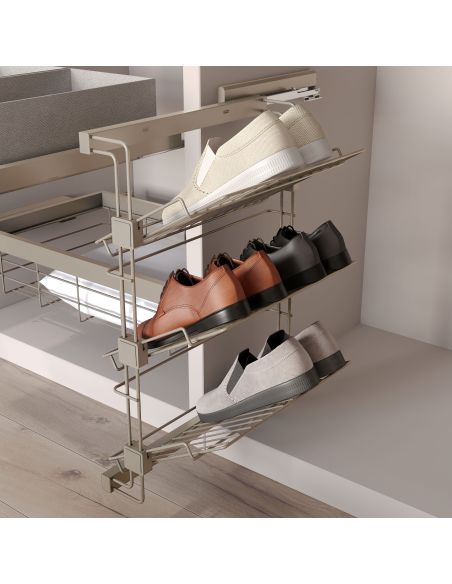 Emuca Porta scarpe estraibile laterale per armadi e cabine armadio Hack, Sinistra, Acciaio, Verniciato grigio pietra