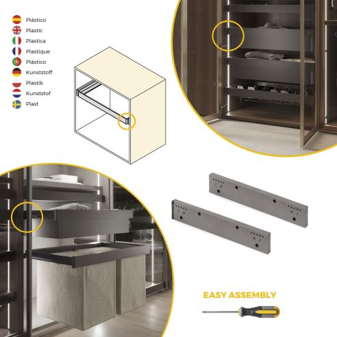Emuca Set di 2 distanziale laterale per telaio Quartz, Tecnoplastica, Titanio