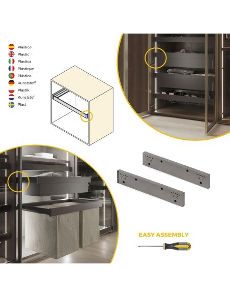 Emuca Set di 2 distanziale laterale per telaio Quartz, Tecnoplastica, Titanio