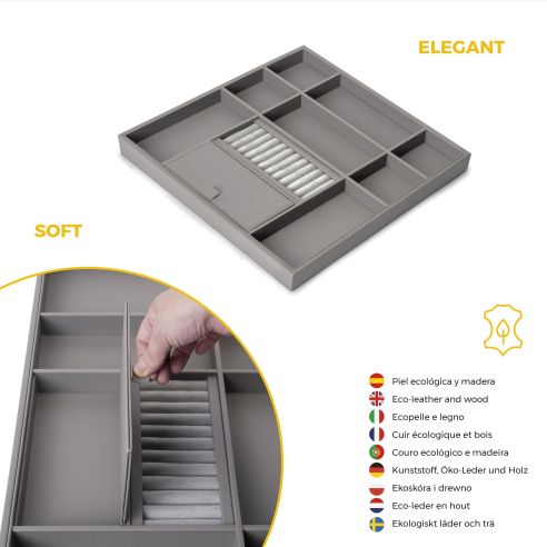 Emuca Kit cassetto organizzatore e telaio regolabile Quartz per armadi, chiusura ammortizzata e estrazione totale, modulo da 60 