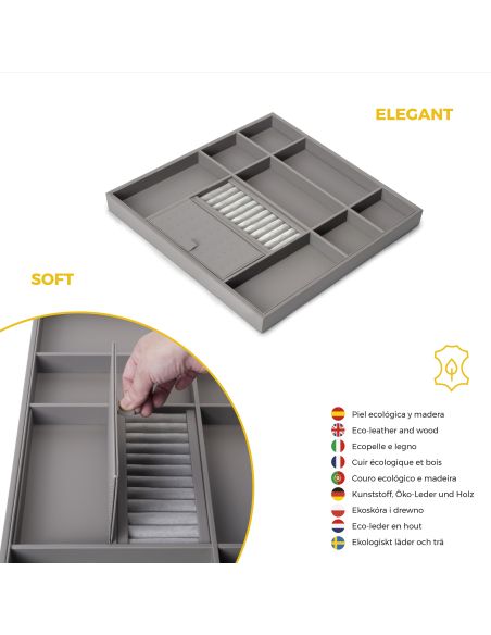 Emuca Kit cassetto organizzatore e telaio regolabile Quartz per armadi, chiusura ammortizzata e estrazione totale, modulo da 60 