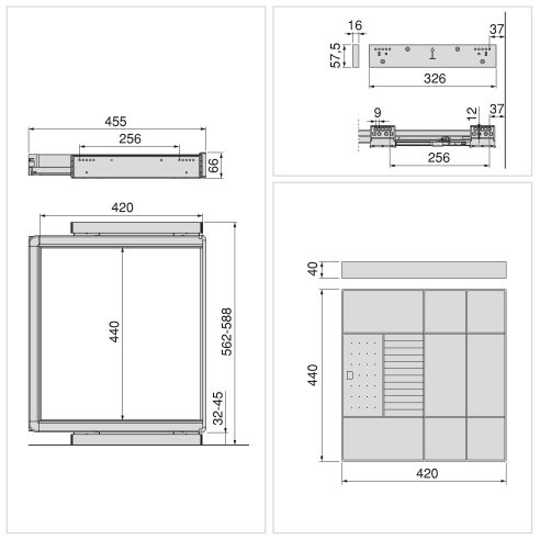 Emuca Kit cassetto organizzatore e telaio regolabile Quartz per armadi, chiusura ammortizzata e estrazione totale, modulo da 60 