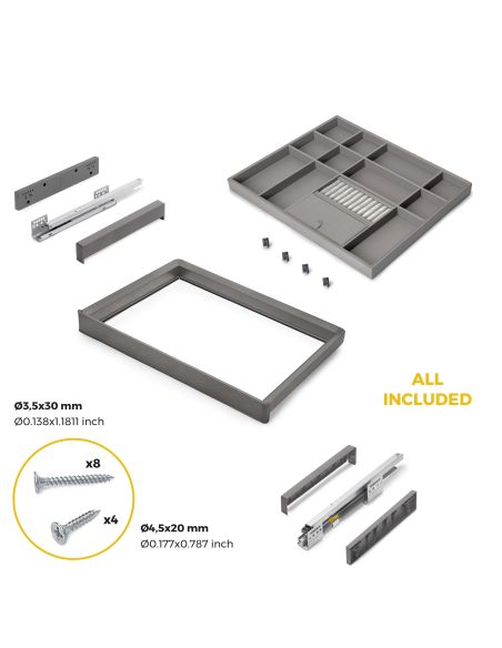Emuca Kit cassetto organizzatore e telaio regolabile Quartz per armadi, chiusura ammortizzata e estrazione totale, modulo da 70 