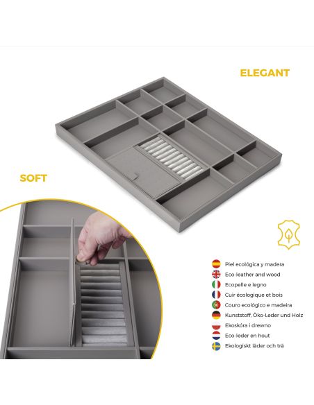 Emuca Kit cassetto organizzatore e telaio regolabile Quartz per armadi, chiusura ammortizzata e estrazione totale, modulo da 70 