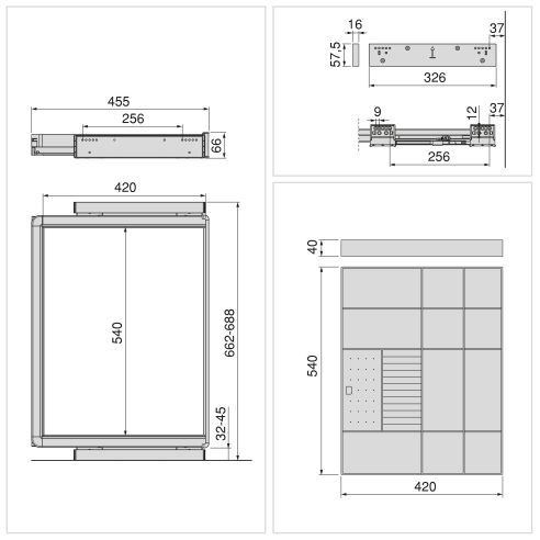 Emuca Kit cassetto organizzatore e telaio regolabile Quartz per armadi, chiusura ammortizzata e estrazione totale, modulo da 70 