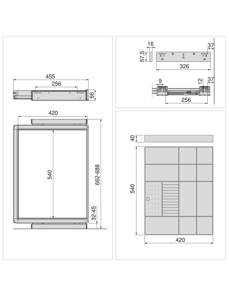 Emuca Kit cassetto organizzatore e telaio regolabile Quartz per armadi, chiusura ammortizzata e estrazione totale, modulo da 70 