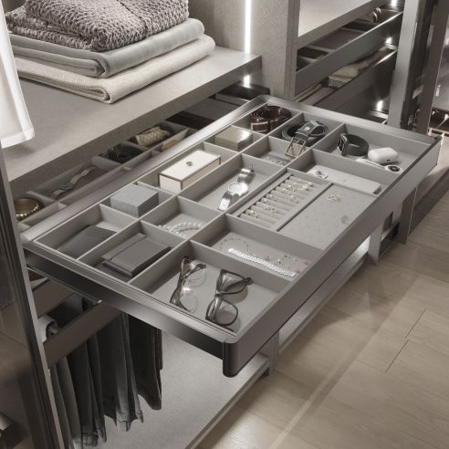 Emuca Kit cassetto organizzatore e telaio regolabile Quartz per armadi, chiusura ammortizzata e estrazione totale, modulo da 80 