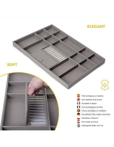 Emuca Kit cassetto organizzatore e telaio regolabile Quartz per armadi, chiusura ammortizzata e estrazione totale, modulo da 80 