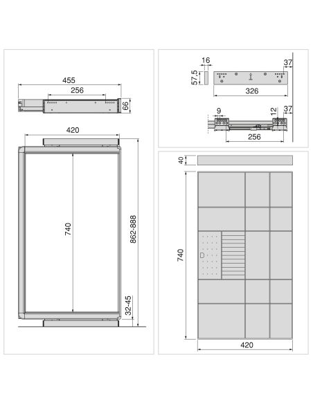 Emuca Kit cassetto organizzatore e telaio regolabile Quartz per armadi, chiusura ammortizzata e estrazione totale, modulo da 90 