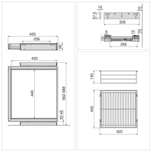 Emuca Kit cassetto in filo metallico e telaio regolabile Quartz per armadi, chiusura ammortizzata e estrazione totale, 60 cm