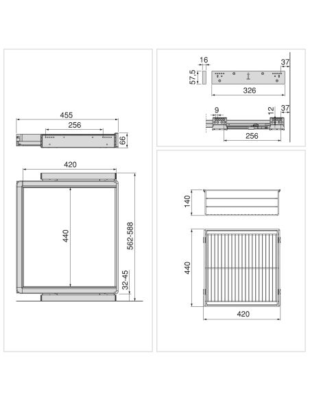 Emuca Kit cassetto in filo metallico e telaio regolabile Quartz per armadi, chiusura ammortizzata e estrazione totale, 60 cm
