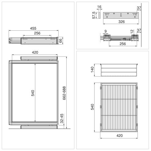 Emuca Kit cassetto in filo metallico e telaio regolabile Quartz per armadi, chiusura ammortizzata e estrazione totale, 70 cm