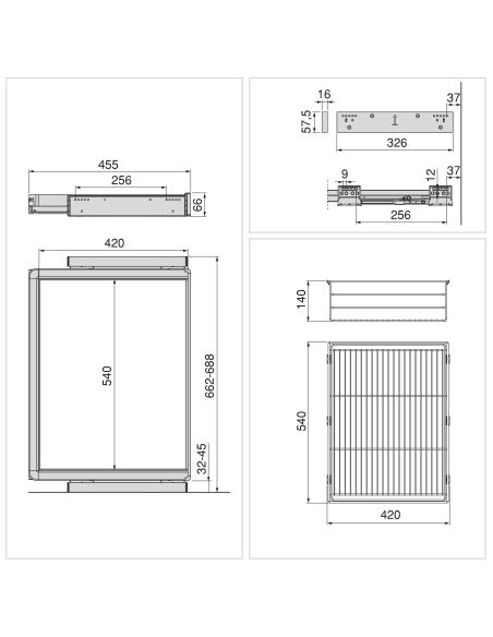 Emuca Kit cassetto in filo metallico e telaio regolabile Quartz per armadi, chiusura ammortizzata e estrazione totale, 70 cm