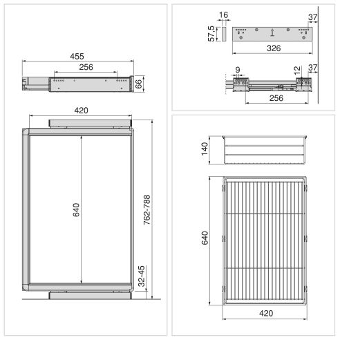 Emuca Kit cassetto in filo metallico e telaio regolabile Quartz per armadi, chiusura ammortizzata e estrazione totale, 80 cm