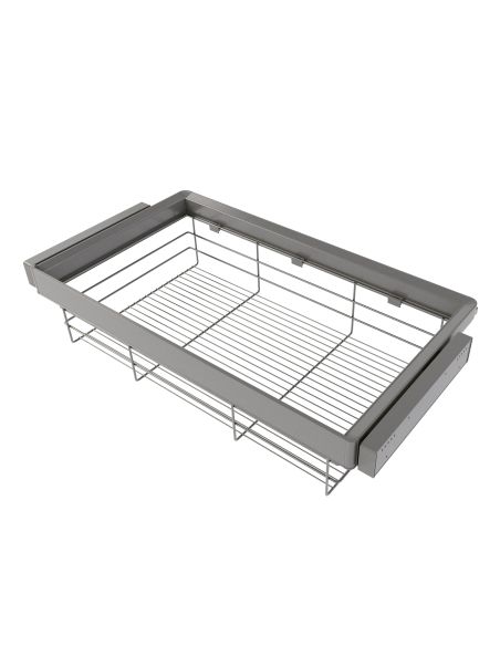 Emuca Kit cassetto in filo metallico e telaio regolabile Quartz per armadi, chiusura ammortizzata e estrazione totale, 90 cm