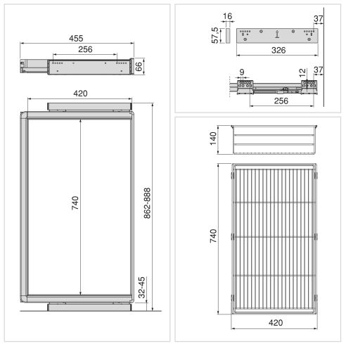 Emuca Kit cassetto in filo metallico e telaio regolabile Quartz per armadi, chiusura ammortizzata e estrazione totale, 90 cm