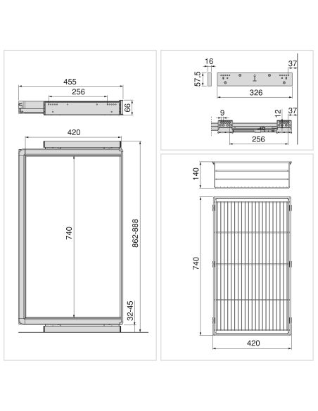 Emuca Kit cassetto in filo metallico e telaio regolabile Quartz per armadi, chiusura ammortizzata e estrazione totale, 90 cm