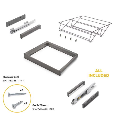Emuca Kit  cassetto portascarpe e telaio regolabile Quartz per armadi, chiusura ammortizzata e estrazione totale, modulo 60 cm