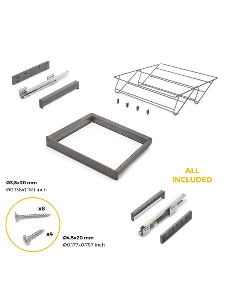 Emuca Kit  cassetto portascarpe e telaio regolabile Quartz per armadi, chiusura ammortizzata e estrazione totale, modulo 60 cm