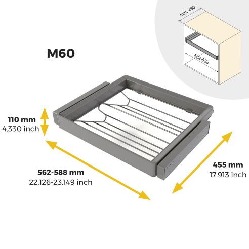 Emuca Kit  cassetto portascarpe e telaio regolabile Quartz per armadi, chiusura ammortizzata e estrazione totale, modulo 60 cm