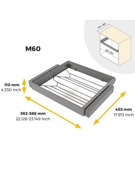 Emuca Kit  cassetto portascarpe e telaio regolabile Quartz per armadi, chiusura ammortizzata e estrazione totale, modulo 60 cm