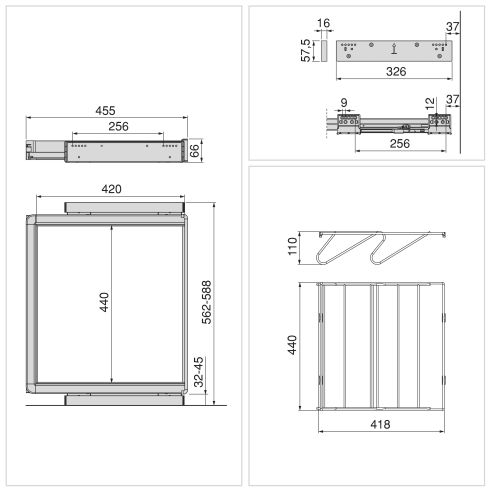 Emuca Kit  cassetto portascarpe e telaio regolabile Quartz per armadi, chiusura ammortizzata e estrazione totale, modulo 60 cm