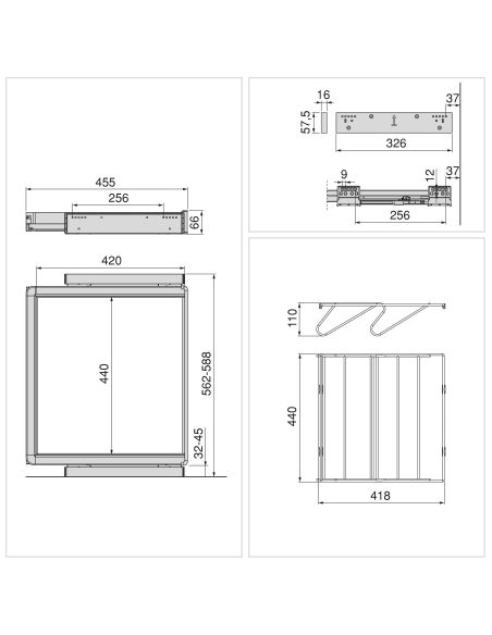 Emuca Kit  cassetto portascarpe e telaio regolabile Quartz per armadi, chiusura ammortizzata e estrazione totale, modulo 60 cm