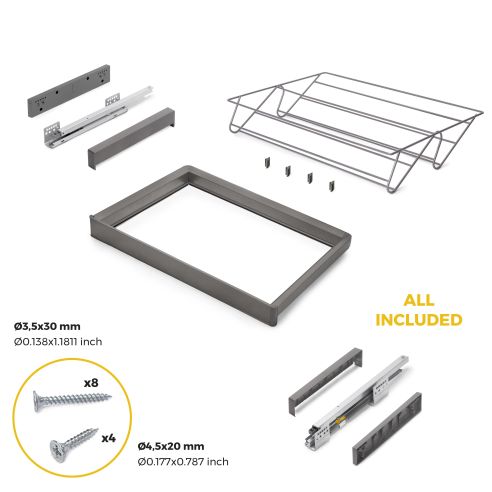 Emuca Kit  cassetto portascarpe e telaio regolabile Quartz per armadi, chiusura ammortizzata e estrazione totale, modulo 70 cm