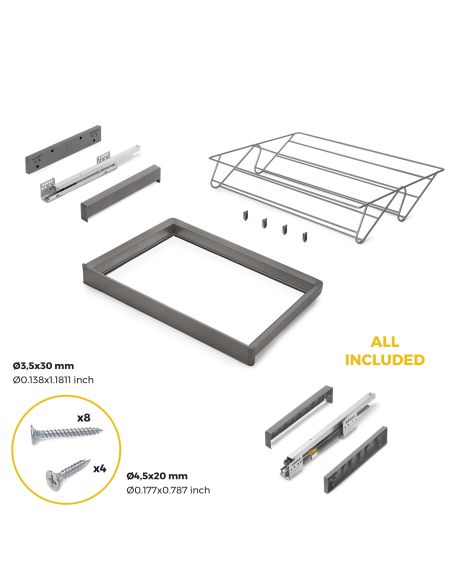 Emuca Kit  cassetto portascarpe e telaio regolabile Quartz per armadi, chiusura ammortizzata e estrazione totale, modulo 70 cm
