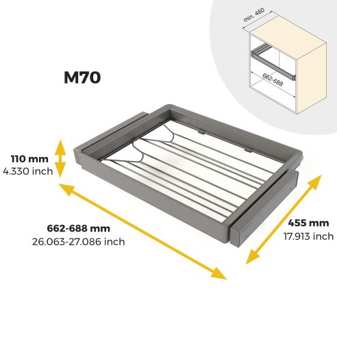 Emuca Kit  cassetto portascarpe e telaio regolabile Quartz per armadi, chiusura ammortizzata e estrazione totale, modulo 70 cm