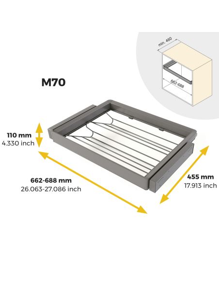 Emuca Kit  cassetto portascarpe e telaio regolabile Quartz per armadi, chiusura ammortizzata e estrazione totale, modulo 70 cm