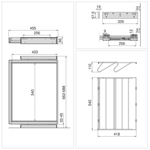 Emuca Kit  cassetto portascarpe e telaio regolabile Quartz per armadi, chiusura ammortizzata e estrazione totale, modulo 70 cm