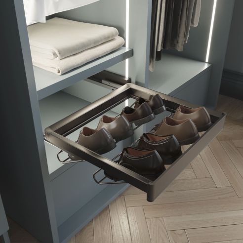 Emuca Kit  cassetto portascarpe e telaio regolabile Quartz per armadi, chiusura ammortizzata e estrazione totale, modulo 80 cm