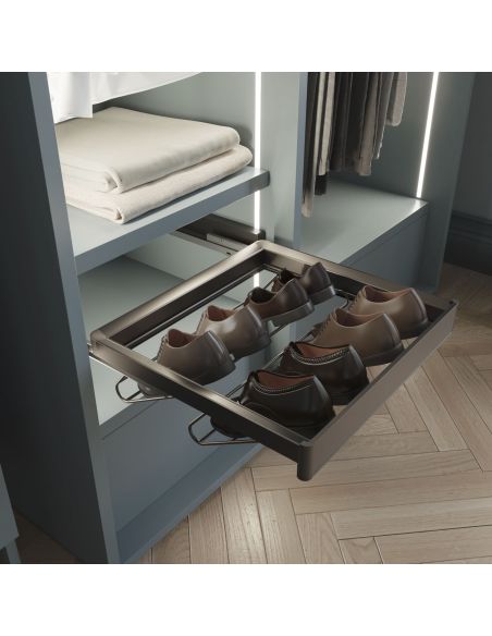 Emuca Kit  cassetto portascarpe e telaio regolabile Quartz per armadi, chiusura ammortizzata e estrazione totale, modulo 80 cm