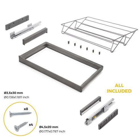Emuca Kit  cassetto portascarpe e telaio regolabile Quartz per armadi, chiusura ammortizzata e estrazione totale, modulo 80 cm