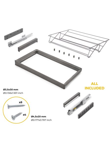 Emuca Kit  cassetto portascarpe e telaio regolabile Quartz per armadi, chiusura ammortizzata e estrazione totale, modulo 80 cm