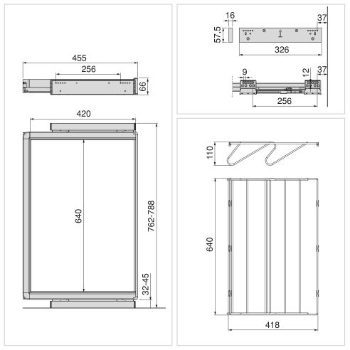 Emuca Kit  cassetto portascarpe e telaio regolabile Quartz per armadi, chiusura ammortizzata e estrazione totale, modulo 80 cm
