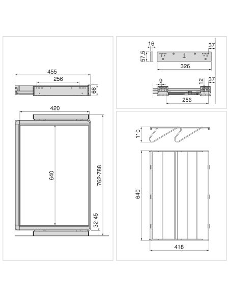 Emuca Kit  cassetto portascarpe e telaio regolabile Quartz per armadi, chiusura ammortizzata e estrazione totale, modulo 80 cm