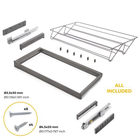 Emuca Kit  cassetto portascarpe e telaio regolabile Quartz per armadi, chiusura ammortizzata e estrazione totale, modulo 90 cm