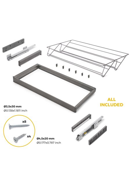 Emuca Kit  cassetto portascarpe e telaio regolabile Quartz per armadi, chiusura ammortizzata e estrazione totale, modulo 90 cm