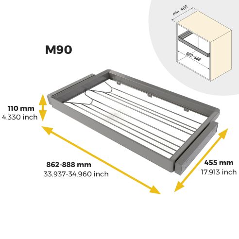 Emuca Kit  cassetto portascarpe e telaio regolabile Quartz per armadi, chiusura ammortizzata e estrazione totale, modulo 90 cm