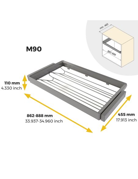 Emuca Kit  cassetto portascarpe e telaio regolabile Quartz per armadi, chiusura ammortizzata e estrazione totale, modulo 90 cm