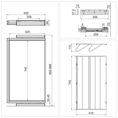 Emuca Kit  cassetto portascarpe e telaio regolabile Quartz per armadi, chiusura ammortizzata e estrazione totale, modulo 90 cm