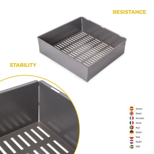 Emuca Kit  cassetto metallico e telaio regolabile Quartz per armadi, chiusura ammortizzata e estrazione totale, modulo 60 cm