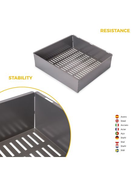 Emuca Kit  cassetto metallico e telaio regolabile Quartz per armadi, chiusura ammortizzata e estrazione totale, modulo 60 cm